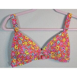 ONEONE Floral Bikini Top M Coral Multicolor Adjustable‎ Ethical Swim Colombia